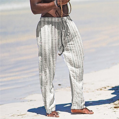 

Hombre Pantalones Pantalones de verano Pantalones de playa Correa Cintura elástica Impresión 3D Hoja Estampados Comodidad Casual Diario Festivos Ropa de calle Hawaiano Gris