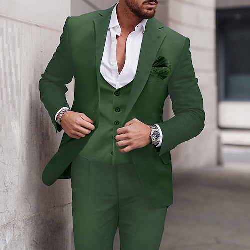 

Royal Blue Green Men's Fall Wedding Suits 3 Piece Solid Colored Standard Fit Single Breasted One-button 2023