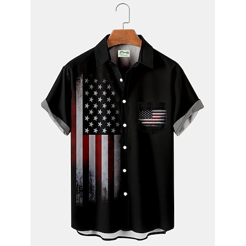 

Hombre Camisa camisa hawaiana Coche Estampados Águila Bandera estadounidense Cuello Vuelto Negro Rojo Azul Piscina Negro Blanco Exterior Calle Mangas cortas Estampado Ropa Moda Design Casual Suave