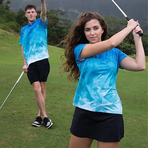 

Homens Mulheres polo combinando Camisa polo de caminhada vestuário de golfe Respirável Secagem Rápida Leve Manga Curta Blusas Geometria Verão Golfe