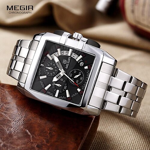 

Megir hommes de montre à quartz mode hommes d'affaires analogique montre à quartz calendrier chronographe étanche en acier inoxydable montre-bracelet mâle horloge