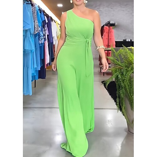 

Mulheres Macacão Cintura Alta Côr Sólida Assimétrico Roupa de rua Festa Rua Normal Sem Manga Preto Vermelho Azul S M L Verão