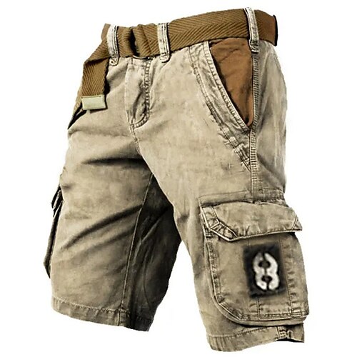 

Homens Bermuda Cargo Calção Shorts de Trilha Bolso multi Letra Estampas Abstratas Vestível Curto Ao ar livre Diário Designer Casual Cáqui