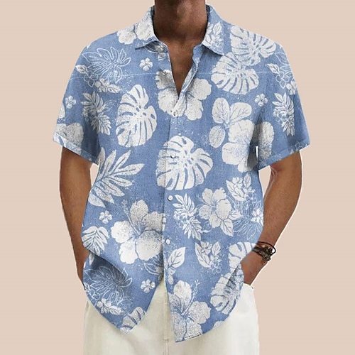 

Homens Camisa Social camisa de linho Camisa havaiana Estampas Abstratas Folhas Aberto para a Lateral Adamascado Rosa Azul Verde Ao ar livre Rua Manga Curta Imprimir Roupa Linho Moda Designer Casual