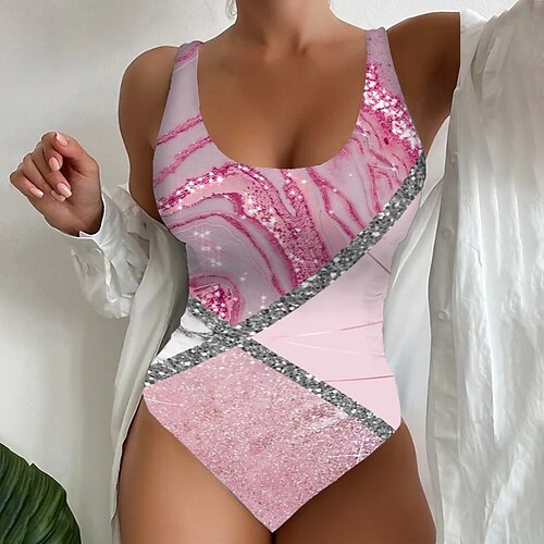 

Damen Badeanzug Ein Stück Normal Bademode Print Graphic Abstrakt Rosa Blau Purpur Bodysuit Badeanzüge Sport Strandbekleidung Sommer