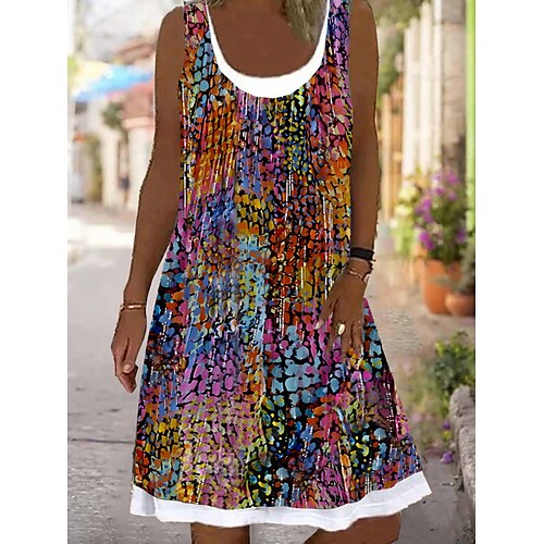 

Damen Lässiges Kleid Tank-Top Kleid Sommerkleid Blumen gefälschtes zweiteiliges Bedruckt U-Ausschnitt Midikleid Aktiv Modisch Outdoor Täglich Ärmellos Lockere Passform Schwarz Blau Purpur Sommer