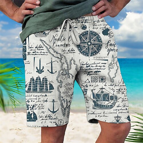 

Hombre Pantalón corto Pantalones cortos de verano Pantalones cortos de playa Correa Cintura elástica Impresión 3D Graphic Mapa Ancla Transpirable Suave Corto Casual Diario Festivos Ropa de calle