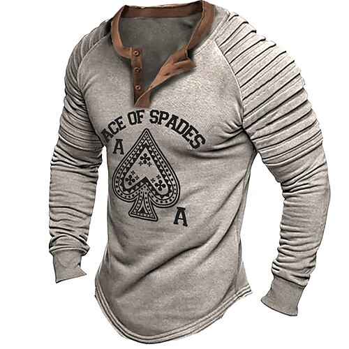 

Men's T shirt Tee Henley Shirt Graphic Prints Poker Henley Clothing Apparel Hot Stamping Outdoor Daily Long Sleeve Pleats Print Fashion Designer Casual