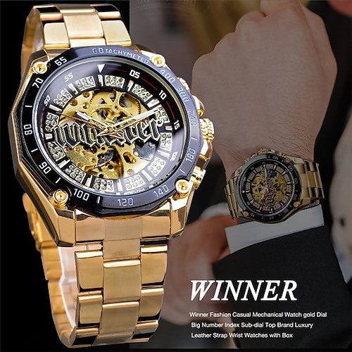 

WINNER Men Mechanical Watch Luxury Large Dial Fashion Business Automatic Self-winding Luminous Waterproof Alloy Watch