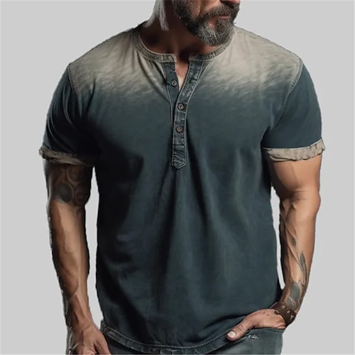 

Homens Camisa Henley T-shirt Gradiente Henley Rua Férias Manga Curta Roupa Moda Designer Básico