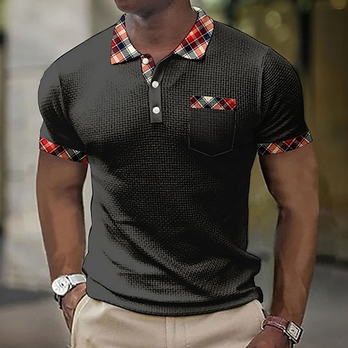 

Homens Camisa Polo Waffle Polos de botões pólo de lapela Camiseta Polo Camisa de golfe Estampas Abstratas Geometria Aberto para a Lateral Preto Branco Azul Roxo Verde Ao ar livre Rua Manga Curta