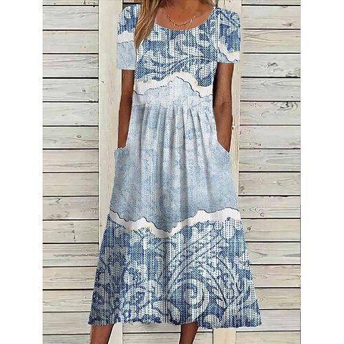 

Mulheres Vestido casual Vestido de verão Vestido estampado Floral Borboleta Bolsos Imprimir Gola Redonda Vestido midi Moda Roupa de rua Ao ar livre Diário Manga Curta Ajuste Largo Preto Branco Azul