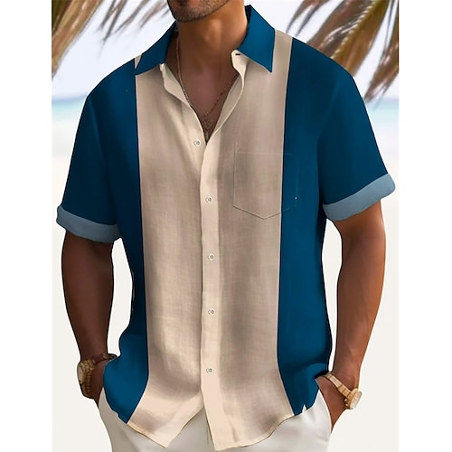 

Men's Shirt Button Up Shirt Casual Shirt Summer Shirt Beach Shirt Black Wine Blue Green Light Blue Short Sleeve Color Block Lapel Daily Vacation Front Pocket Clothing Apparel Fashion Casual