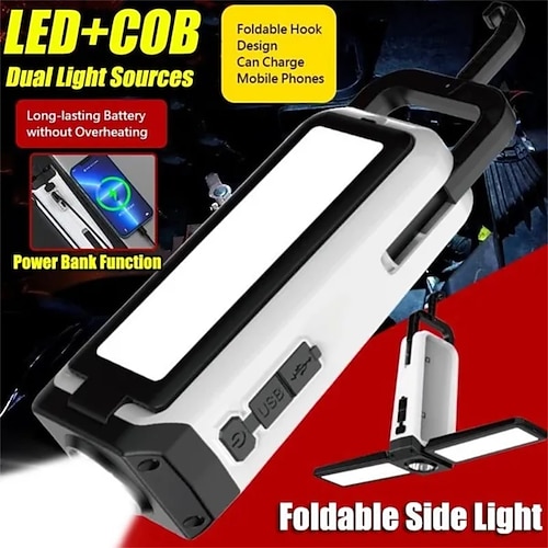 

Super Bright LED Flashlight USB Rechargeable COB Work Light 2 Leaves Foldable Outdoor Camping Fishing Lantern Support Power Bank Function