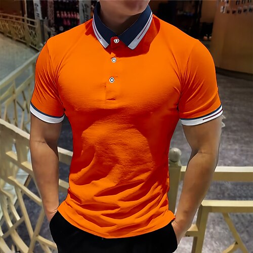 

Men's Button Up Polos Polo Shirt Casual Holiday Lapel Classic Short Sleeve Fashion Basic Plain Button Summer Regular Fit White Navy Blue Blue Sky Blue Orange Gray Button Up Polos