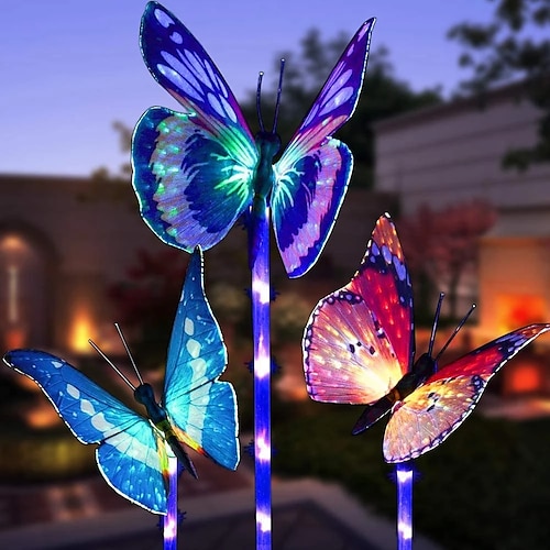 

Lámpara de jardín solar de mariposa de fibra solar lámpara de pila solar al aire libre lámpara decorativa de jardín led multicolor para lámpara de animal de limitación de camino de césped de patio