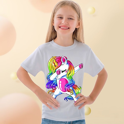 

Mädchen T-Shirt Kurzarm T-Shirt Graphic Karikatur Einhorn 3D-Druck Aktiv Modisch Kuschelig 100% Baumwolle Outdoor Casual Täglich kinderkleidung Rundhalsausschnitt 3-12 Jahre 3D-gedruckte Grafik