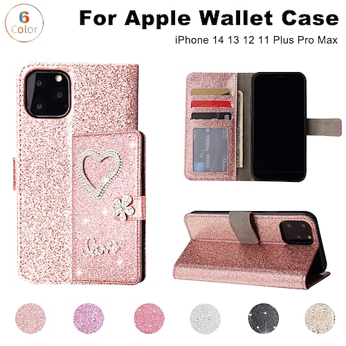 

Handy Hülle Handyhüllen Für iPhone 15 Pro Max Plus iPhone 14 13 12 11 Pro Max Mini SE X XR XS Max 8 7 Plus Brieftasche Kartenetui Flip-Cover mit Halterung Magnetisch Ganzkörperschutz TPU Strass