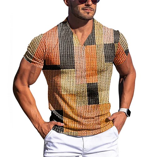 

Homens Camiseta Waffle Gráfico Bloco de cor Decote V Roupa Impressão 3D Ao ar livre Diário Manga Curta Moda Designer Básico