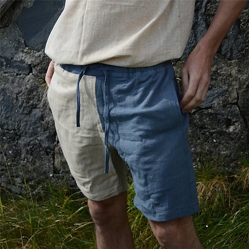 

Homens Calção Shorts de linho Shorts de verão Com Cordão Cintura elástica Perna reta Bloco de cor Conforto Respirável Curto Casual Diário Feriado Misto de Algodão e Linho Moda Estilo Clássico Azul