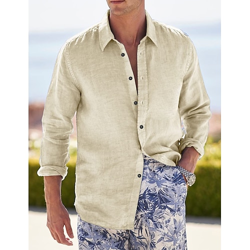 

Homme Chemise Chemise Lin Chemise décontractée Chemisette Chemise d'été Chemise de plage Noir Blanche Bleu manche longue Plein Revers Printemps été Hawaïen Vacances Vêtement Tenue Poche