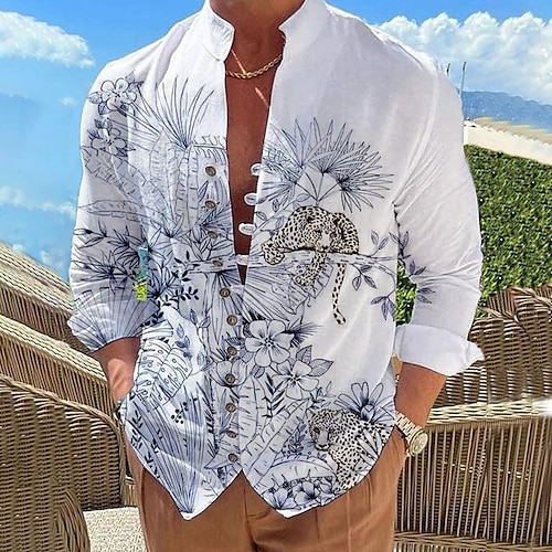 

Homens Camisa Social camisa de linho Floral Estampas Abstratas Colarinho Chinês Branco Rosa Azul Verde Ao ar livre Rua Manga Longa Imprimir Roupa Moda Designer Casual Confortável