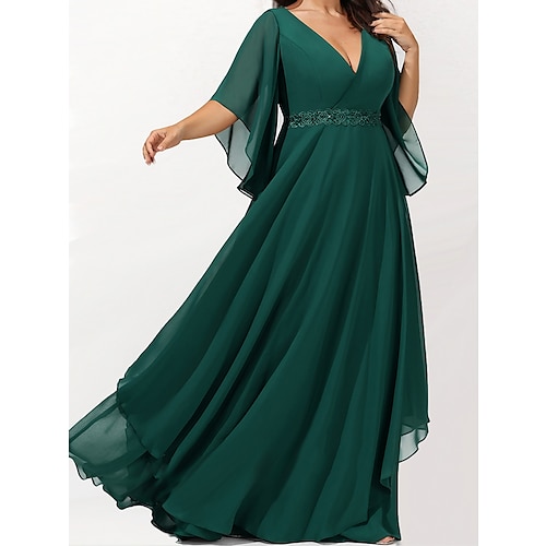 

Women's Plus Size Casual Dress Swing Dress Plain Long Dress Maxi Dress 3/4 Length Sleeve Layered V Neck Basic Outdoor Dark Green Summer Spring L XL XXL 3XL 4XL