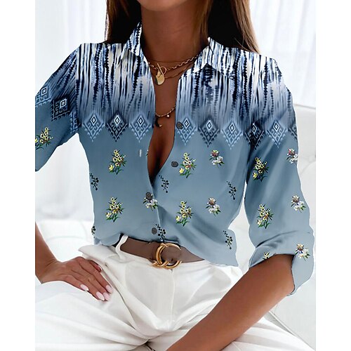 

Women's Shirt Blouse Pink Blue Purple Floral Button Print Long Sleeve Casual Holiday Basic Shirt Collar Regular Floral S