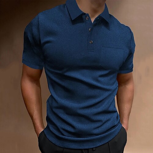 

Herren Waffel-Poloshirt Poloshirt Casual Festtage Kargen Kurzarm Modisch Basic Glatt Klassisch Sommer Regular Fit Schwarz Dunkelmarine Grau Waffel-Poloshirt