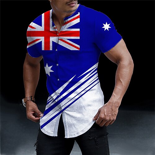 

Homens Camisa Social Estampas Abstratas Bandeira americana Colarinho Chinês Azul Ao ar livre Rua Manga Curta Imprimir Roupa Moda Designer Casual Confortável