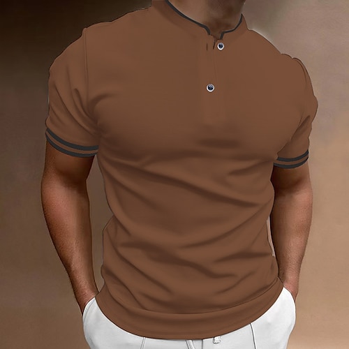  Herren Poloshirt Kragenlose Golfshirts Casual Festtage Ständer Kurzarm Modisch Basic Glatt Taste Sommer Regular Fit Schwarz Weiß Burgunderrot Poloshirt
