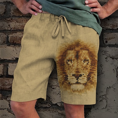 

Men's Shorts Summer Shorts Beach Shorts Drawstring Elastic Waist 3D Print Graphic Animal Lion Breathable Soft Short Casual Daily Holiday Streetwear Hawaiian Khaki Gray Micro-elastic