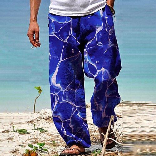 

Men's Trousers Summer Pants Beach Pants Drawstring Elastic Waist 3D Print Gradient Graphic Prints Comfort Casual Daily Holiday Streetwear Hawaiian Red Royal Blue