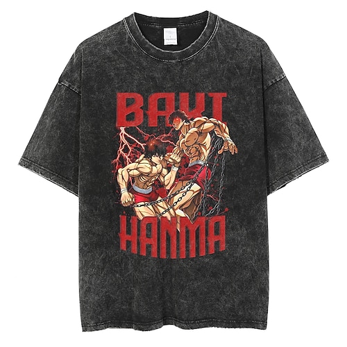 

Baki the Grappler Hanma baki T-shirt Oversized Acid Washed Tee Print Retro Vintage Punk & Gothic T-shirt For Men's Women's Unisex Adults' Hot Stamping 100% Cotton Casual Daily
