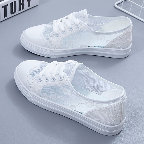 

Women's Sneakers Comfort Shoes Canvas Shoes Outdoor Daily Summer Flat Heel Round Toe Elegant Casual Minimalism Walking Shoes Mesh Lace-up Solid Color white[8317] Black[8317]