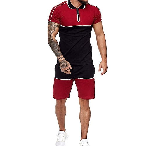 

Homens Conjunto Camiseta Polo Casual Feriado Lapela Quarter Zip Manga Curta Moda Básico Bloco de cor Quarter Zip Verão Normal Amarelo Verde Claro Vermelho Azul Escuro Azul Céu Claro Conjunto