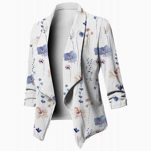 

Femme blazer Quotidien Imprimer Fleur Décontracté / Quotidien mode Standard Vêtements d'extérieur manche longue Eté Blanche S