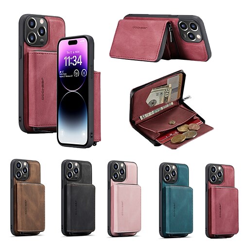 

Phone Case For Apple Back Cover iPhone 14 Pro Max Plus 13 12 11 Mini X XR XS 8 7 Bumper Frame Wallet With Card Holder Retro Solid Colored TPU PC PU Leather