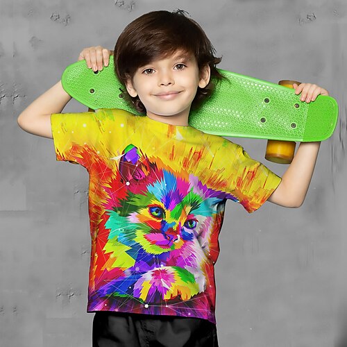 

Garçon T-shirt Manche Courte T-shirt Tee-shirts Graphic Animal Chat 3D effet Actif Sportif Mode Polyester Extérieur Casual du quotidien Enfants Col ras du cou 3-12 ans Graphique imprimé en 3D Standard