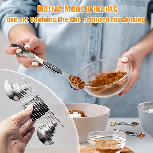 9 Pack Magnetic Measuring Spoons Set Dual Sided Measuring Scoop with  Leveler Stainless Steel Measuring Spoons Kitchen Utensils Gadgets for Dry  or Liquid Food 