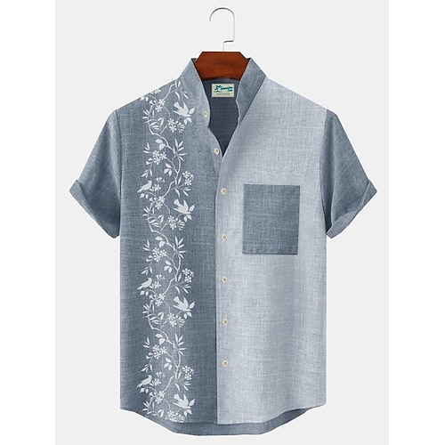 

Homens Camisa Social camisa de linho Estampas Abstratas Papagaio Folhas Colarinho Chinês Verde Claro Roxo Verde Cinzento Ao ar livre Rua Manga Curta Imprimir Roupa Linho Moda Roupa de rua Designer