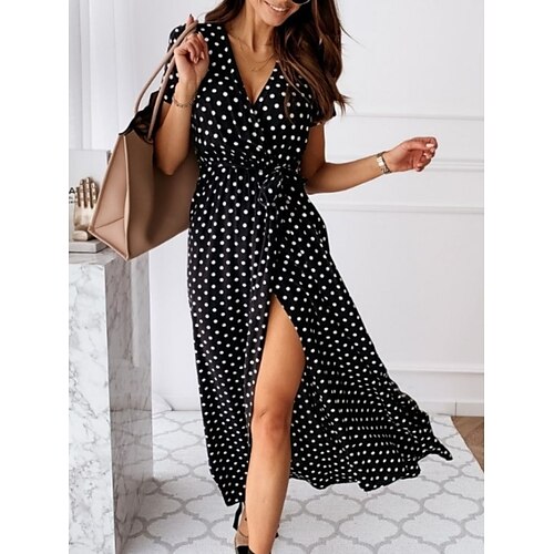 

Robe casual Robe Portefeuille Robe d'été Femme robe longue Pois Mode Décontractées du quotidien Vacances Sortie Cordon Imprimer Manche Courte Col V Robe Ample Noir Rose Claire Bleu Eté Printemps S M