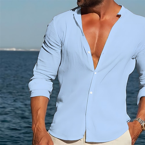 

Hombre Camisa Abotonar la camisa Camisa casual Camisa de verano Negro Blanco Azul Piscina Gris Manga Larga Plano Cuello alto Diario Vacaciones Ropa Moda Casual Cómodo