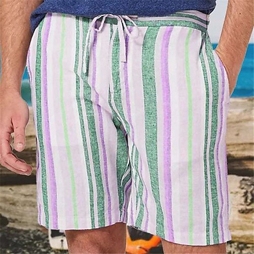 

Men's Shorts Summer Shorts Beach Shorts Pocket Drawstring Elastic Waist Stripe Comfort Breathable Short Casual Daily Holiday Sports Fashion Blue Purple