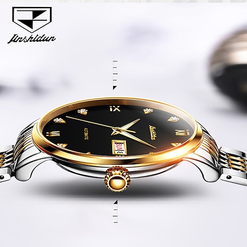 

JINSHIDUN Men Mechanical Watch Luxury Large Dial Fashion Business Analog Wristwatch Automatic Self-winding Luminous Calendar Date Alloy Watch