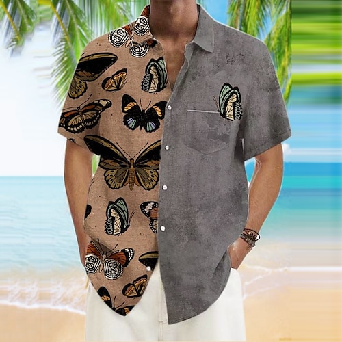 

Homens Camisa Social Camisa havaiana Borboleta Gradiente Estampas Abstratas Aberto para a Lateral Azul Cáqui Cinzento Ao ar livre Rua Manga Curta Imprimir Roupa Moda Designer Casual Macia