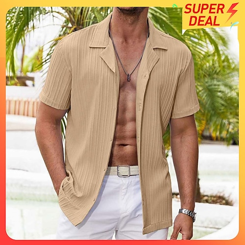 

Men's Summer Shirt Beach Shirt Black White Blue Short Sleeve Plain Turndown Summer Casual Daily Clothing Apparel Button-Down