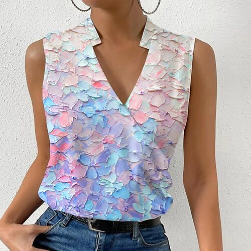 

Women's Shirt Blouse Pink Blue Orange Graphic Floral Print Short Sleeve Casual Holiday Basic V Neck Regular Floral S