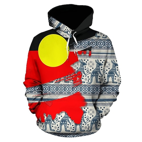 

Men's Pullover Hoodie Sweatshirt Red Hooded Color Block Tribal Graphic Prints Print Daily Sports 3D Print Designer Basic Ethnic Spring Fall Clothing Apparel Hoodies Sweatshirts