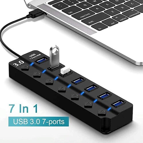 

4/7-Port USB Hub With Power Switches amp; Lights - High-Speed Data Splitter for PC/Laptop - Perfect Gift for Birthdays, Easter, President's Day, Boys amp; Girlfriends!